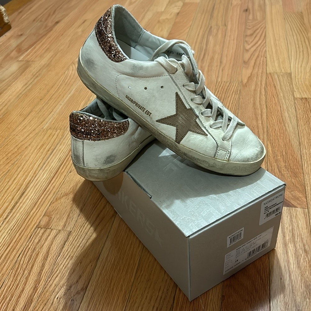 Golden goose superstar leather glitter, low top sneakers size 38